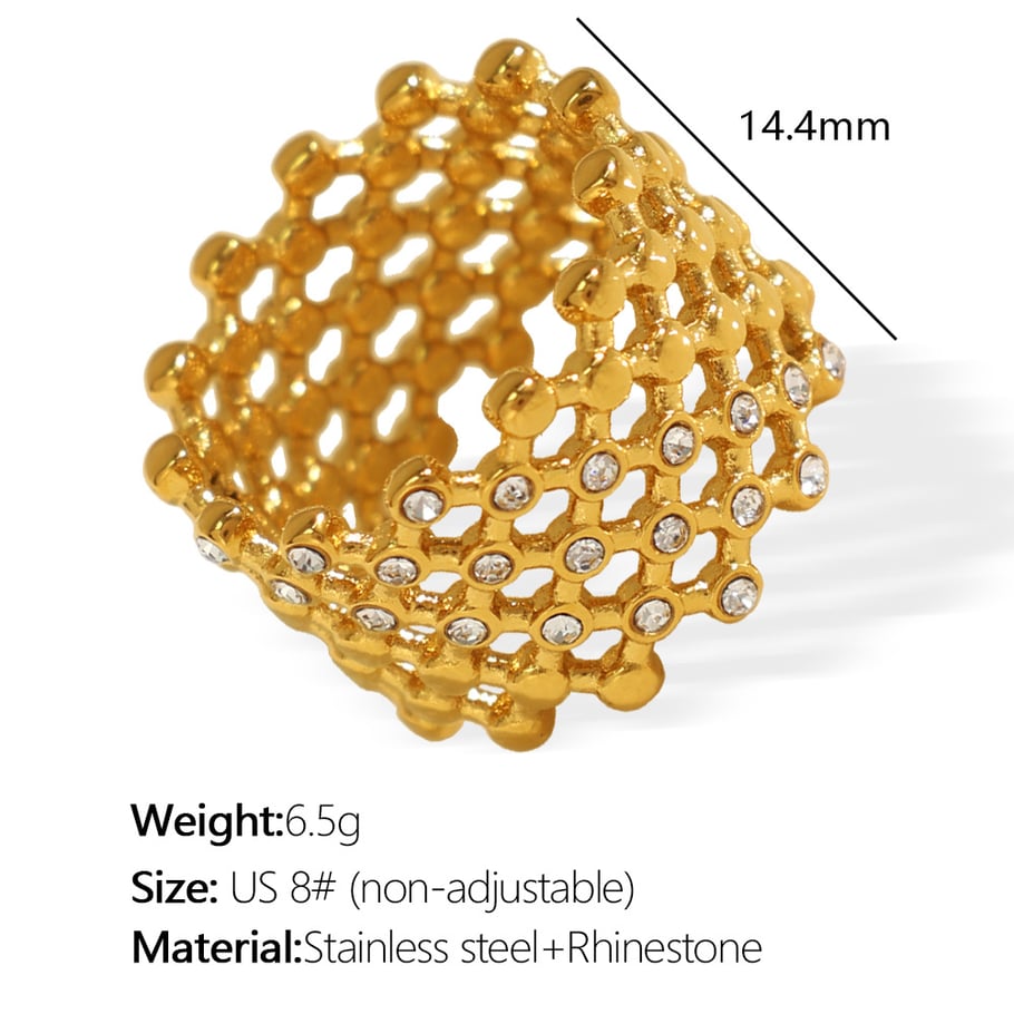 1 Pair Simple Series Retro Geometric Stainless Steel  Gold Color Rhinestone Women's Single Rings 